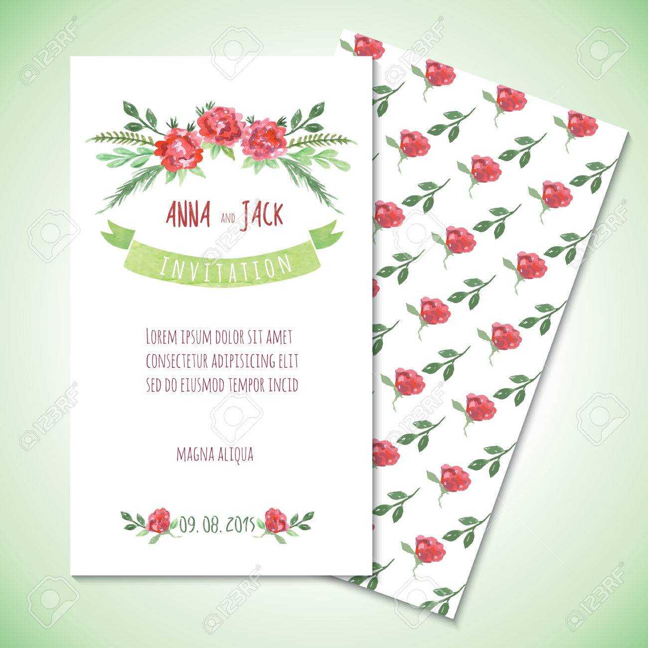 Watercolor Card Templates For Wedding Invitation, Save The Date Cards,  Mothers Day, Valentines Day, Birthday Cards With Flowers And Ribbon And With Regard To Save The Date Cards Templates