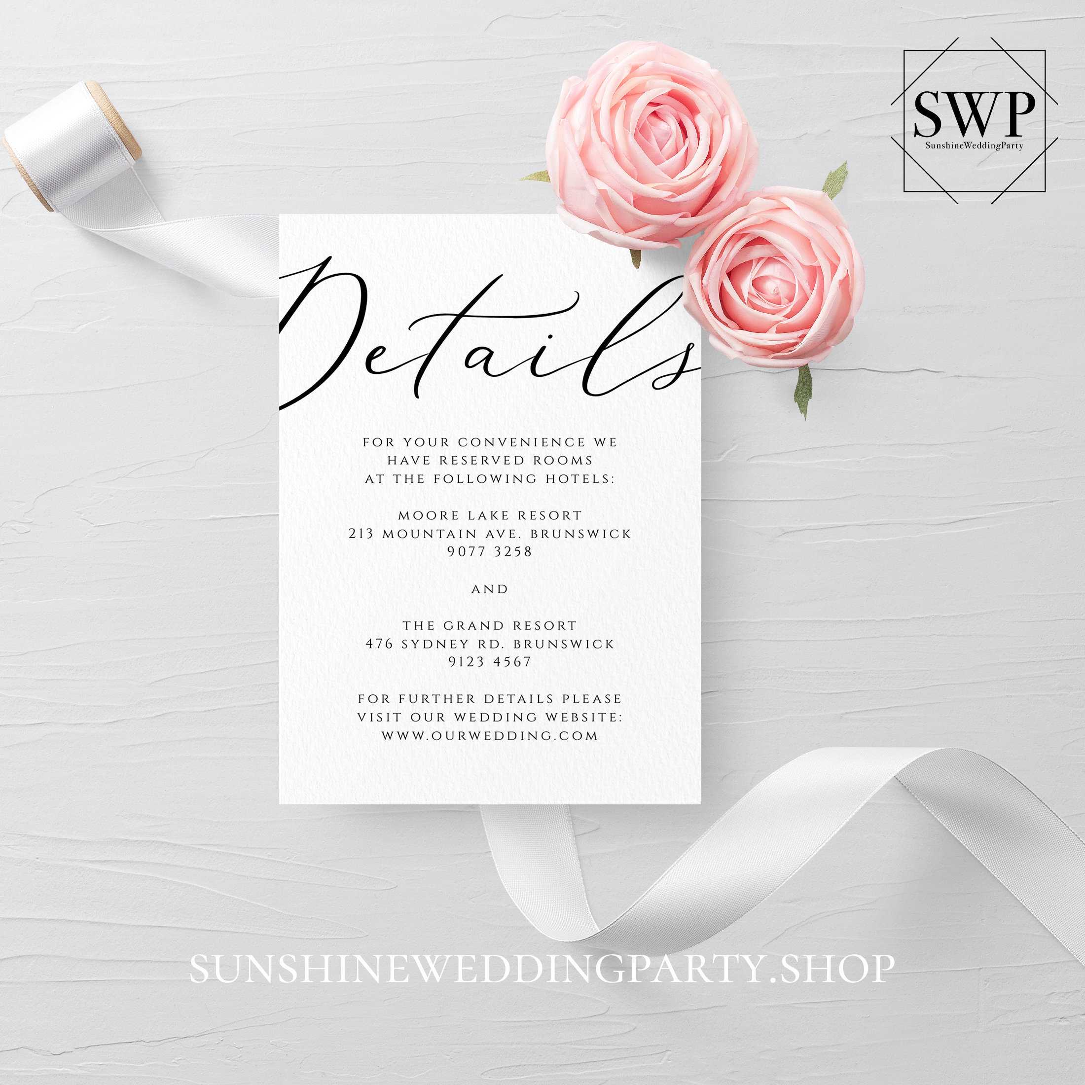 Wedding Details Card Template Fully Editable Printable Pertaining To Wedding Hotel Information Card Template