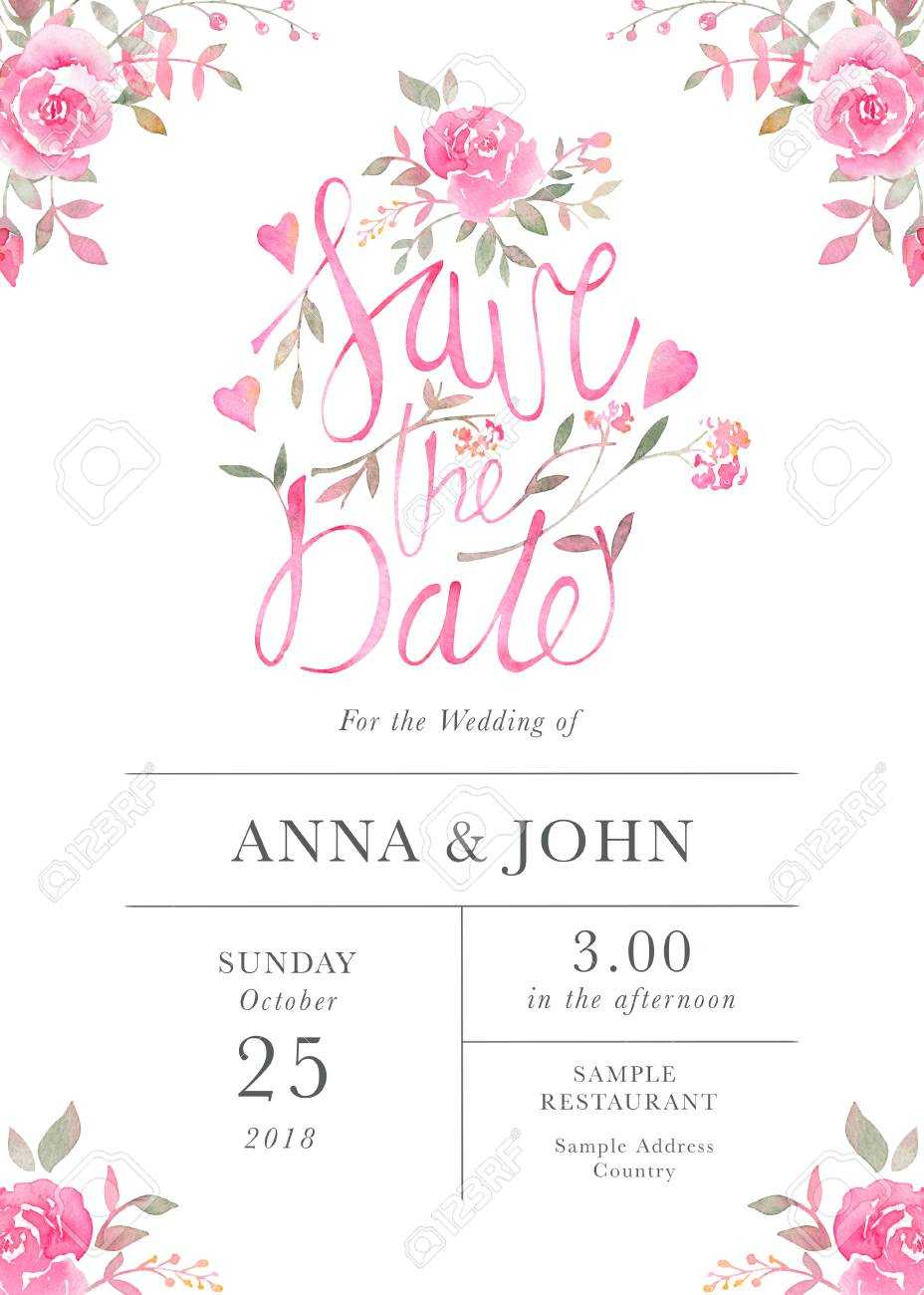 Wedding Invitation Card Template With Watercolor Rose Flowers Throughout Sample Wedding Invitation Cards Templates