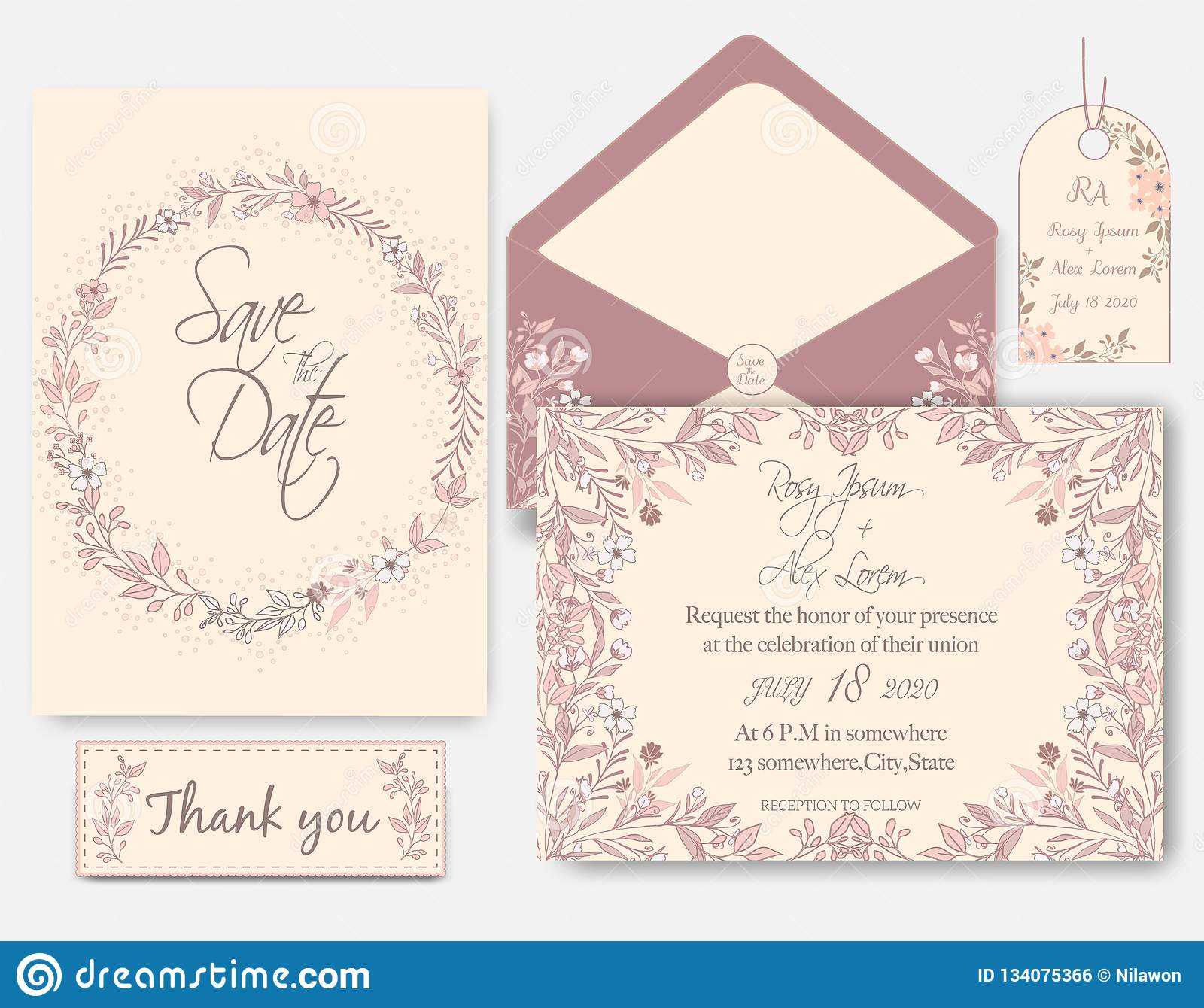 Wedding Invitation Card With Flower Templates Stock Vector Pertaining To Celebrate It Templates Place Cards