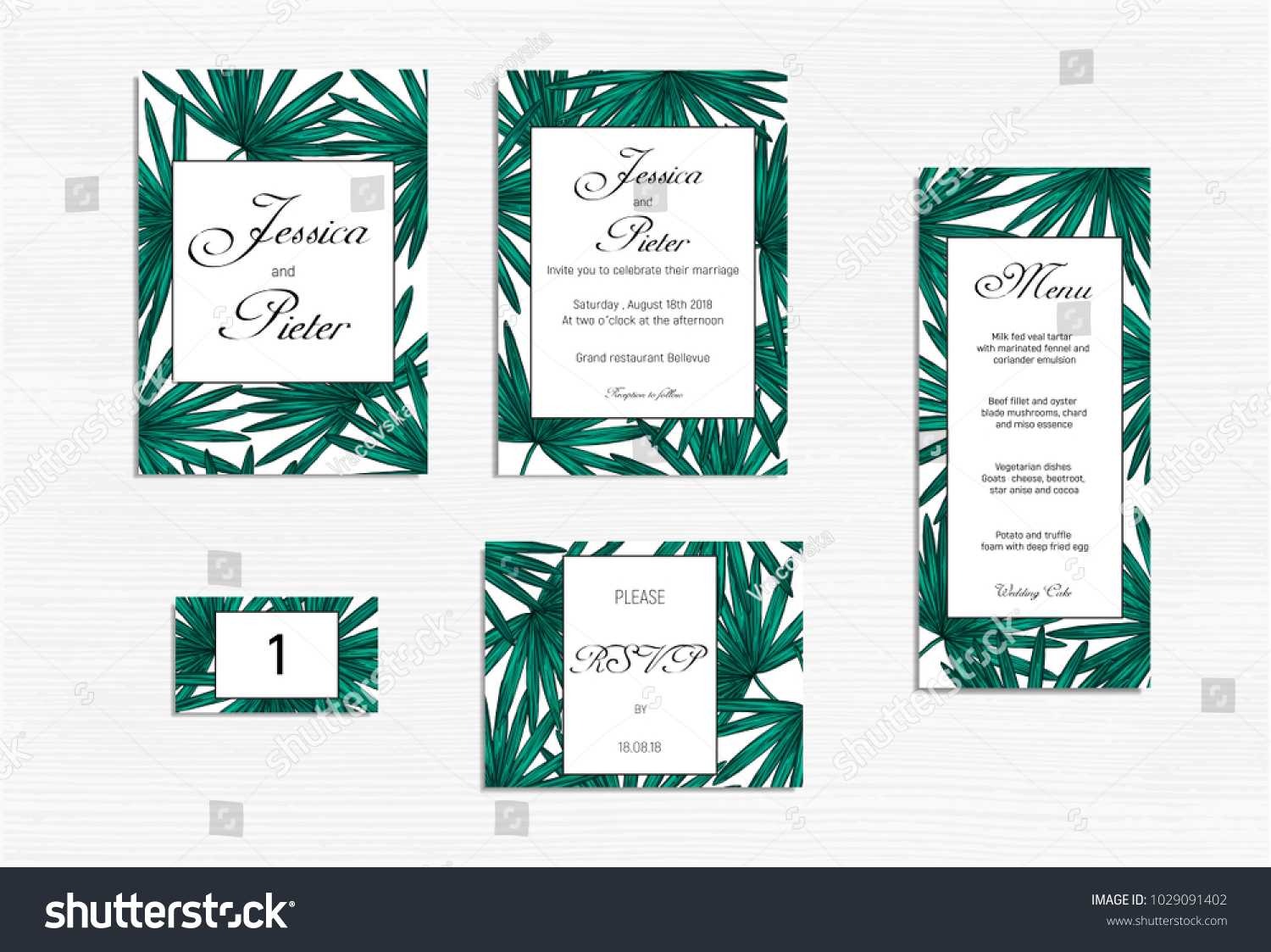 Wedding Invitations Set Mockup Tropical Design Throughout Wedding Card Size Template