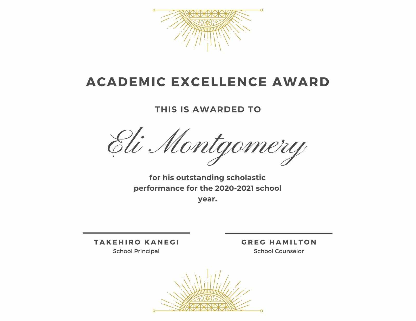 White & Gold Elegant Academic Award Certificate - Templates With Academic Award Certificate Template
