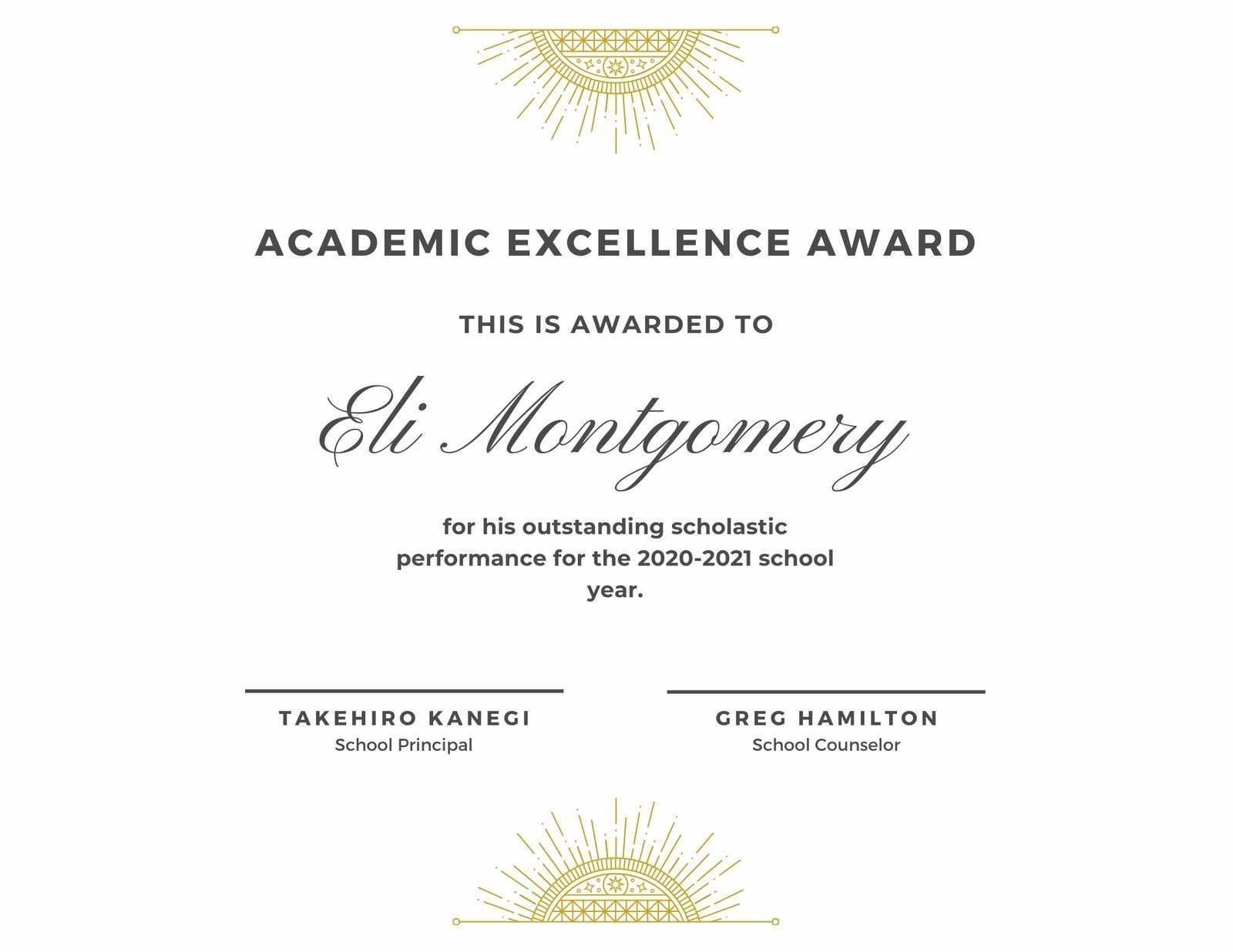 White & Gold Elegant Academic Award Certificate – Templates With Academic Award Certificate Template