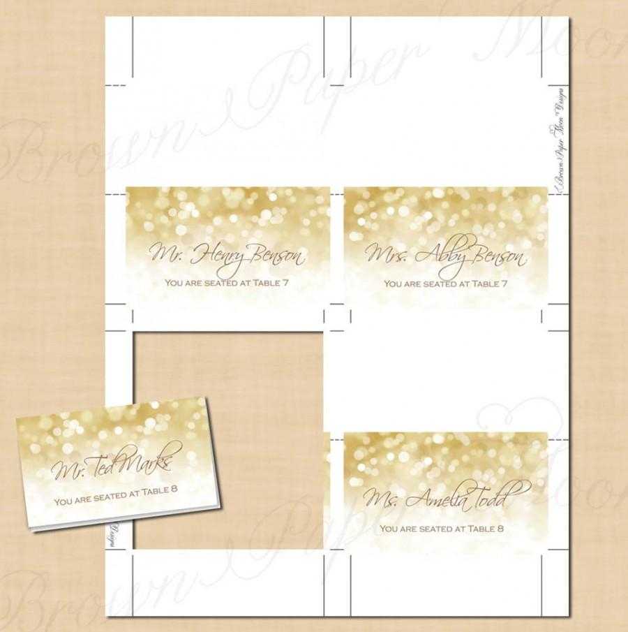White Gold Sparkles Place Card Tent (Fold To 3.5X2): Text For Free Place Card Templates Download