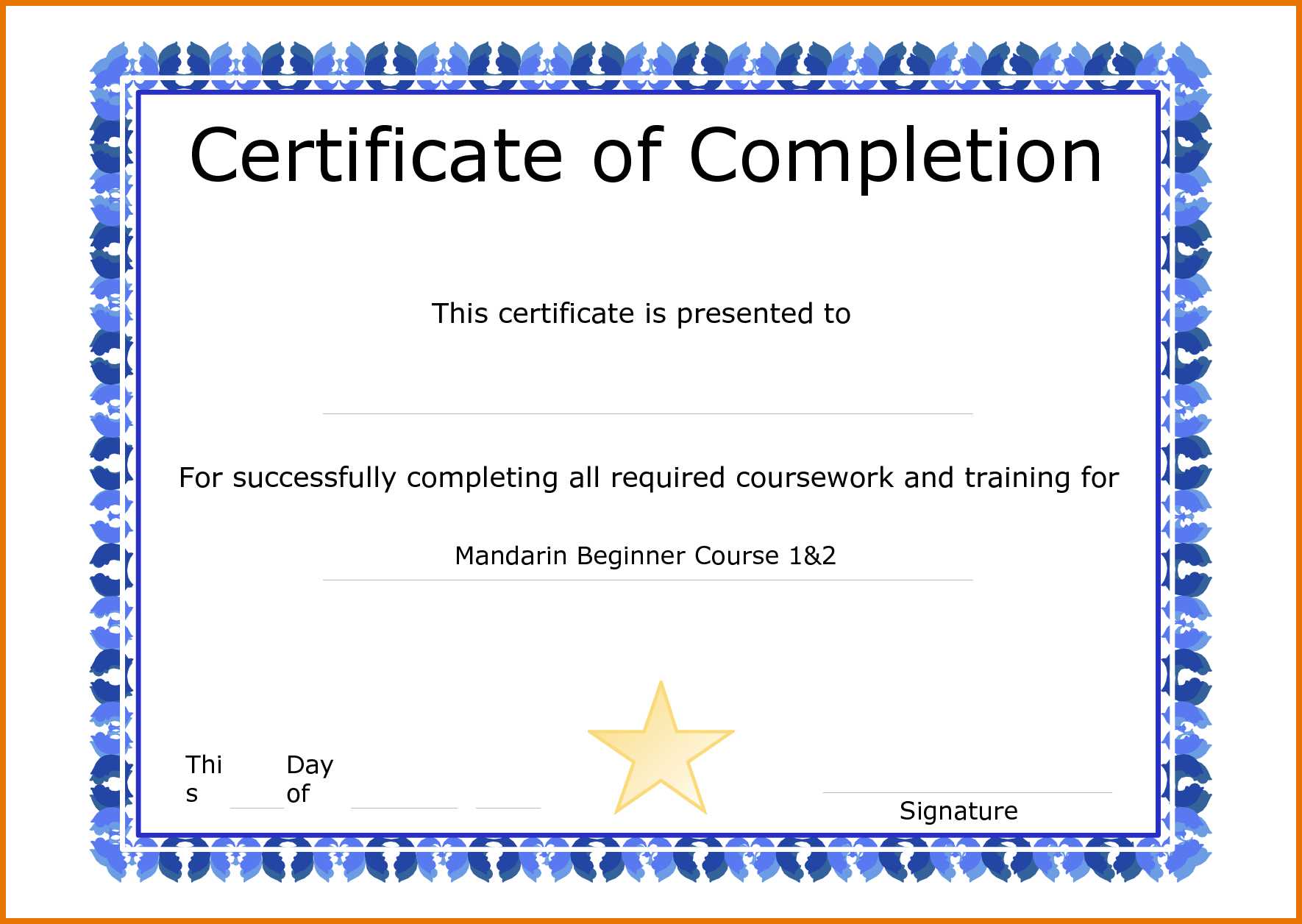 Word Template Certificate Of Completion – Dalep.midnightpig.co With Regard To Certificate Of Completion Template Free Printable