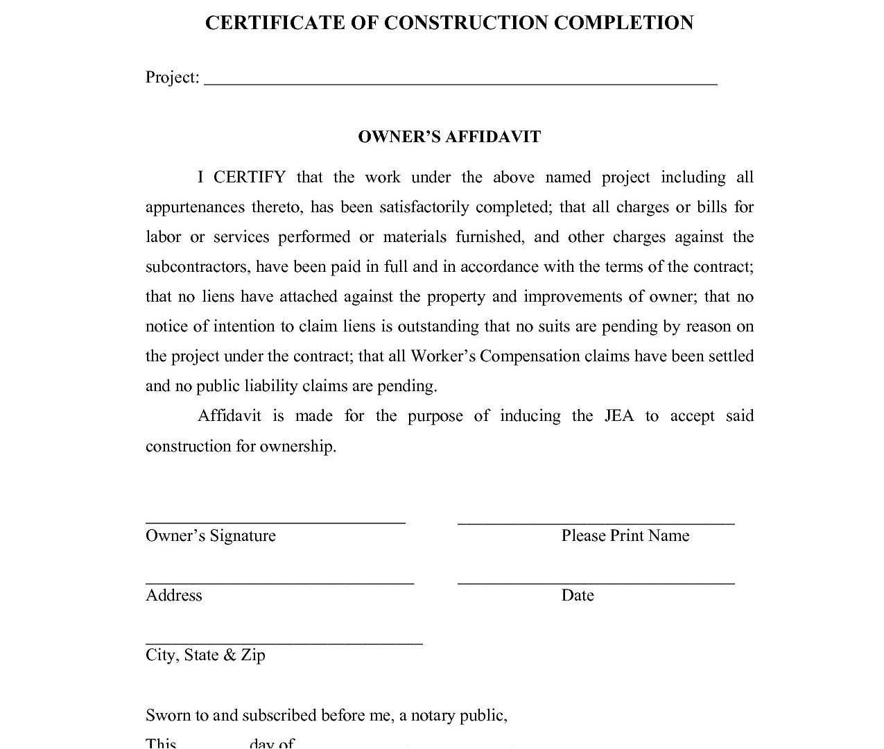 Work Completion Certificate Template – Dalep.midnightpig.co With Regard To Construction Certificate Of Completion Template