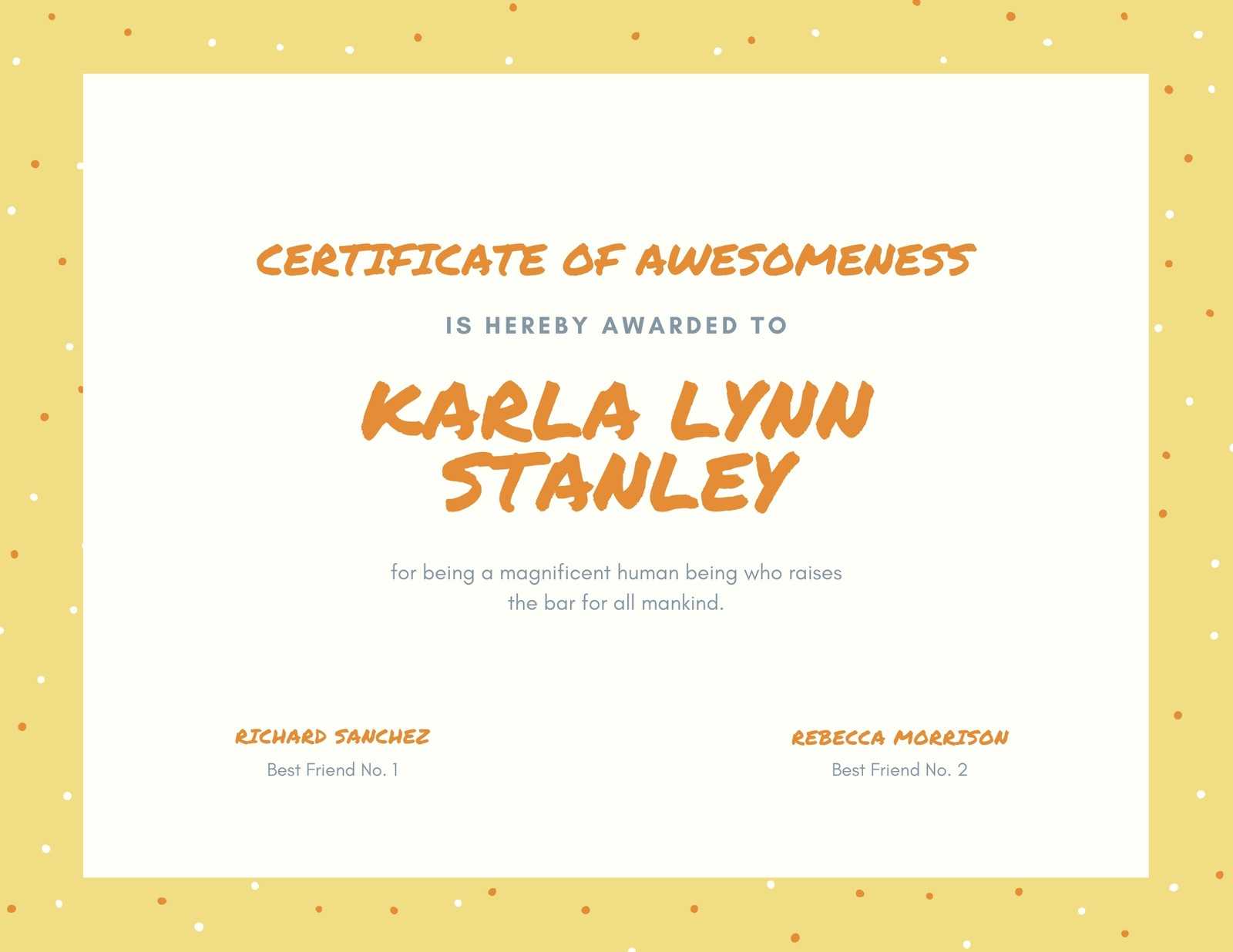 Yellow, Orange And Cream Dots Funny Certificate - Templates With Funny Certificate Templates