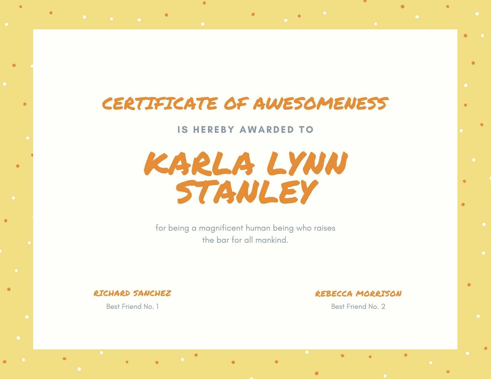 Yellow, Orange And Cream Dots Funny Certificate – Templates With Funny Certificate Templates